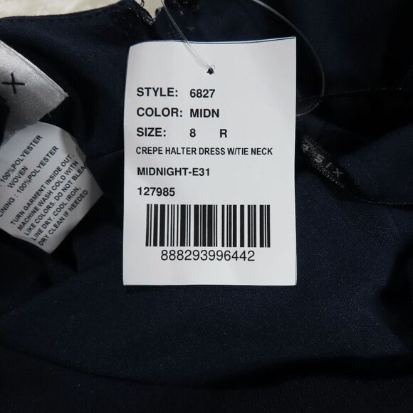 After Six Style 6827 Midnight Navy Crepe Bow-Neck Open-Back Trumpet Gown 14 - Picture 9 of 12